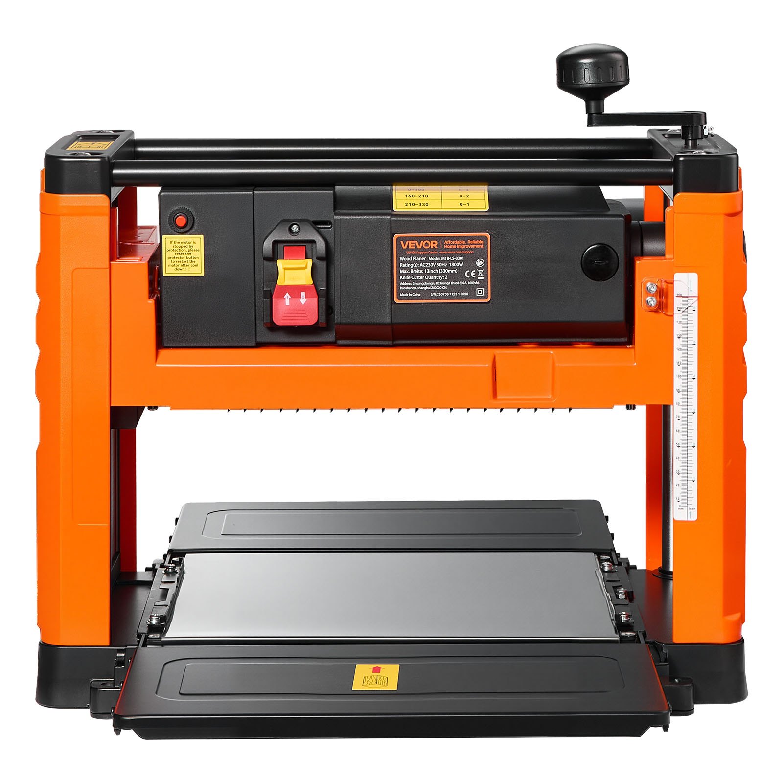 VEVOR Thickness Planer, Two-Blade, 330 mm Width Worktable Power Benchtop Planer, 1800W 23500 RPM Powerful Motor, Dual Rollers, Over Protection, Single Speed Woodworking, for Hard & Soft Wood Material