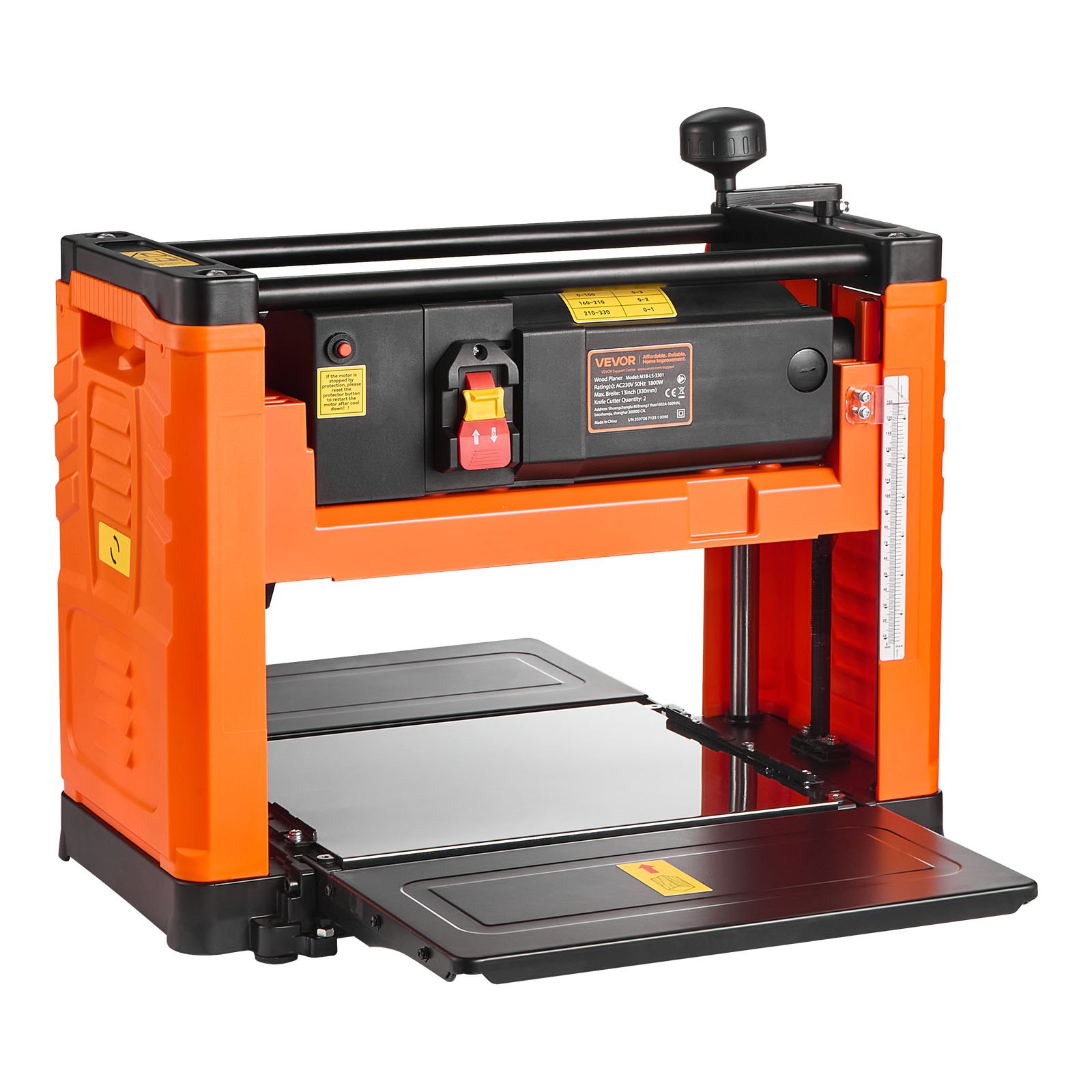 VEVOR Thickness Planer, Two-Blade, 330 mm Width Worktable Power Benchtop Planer, 1800W 23500 RPM Powerful Motor, Dual Rollers, Over Protection, Single Speed Woodworking, for Hard & Soft Wood Material