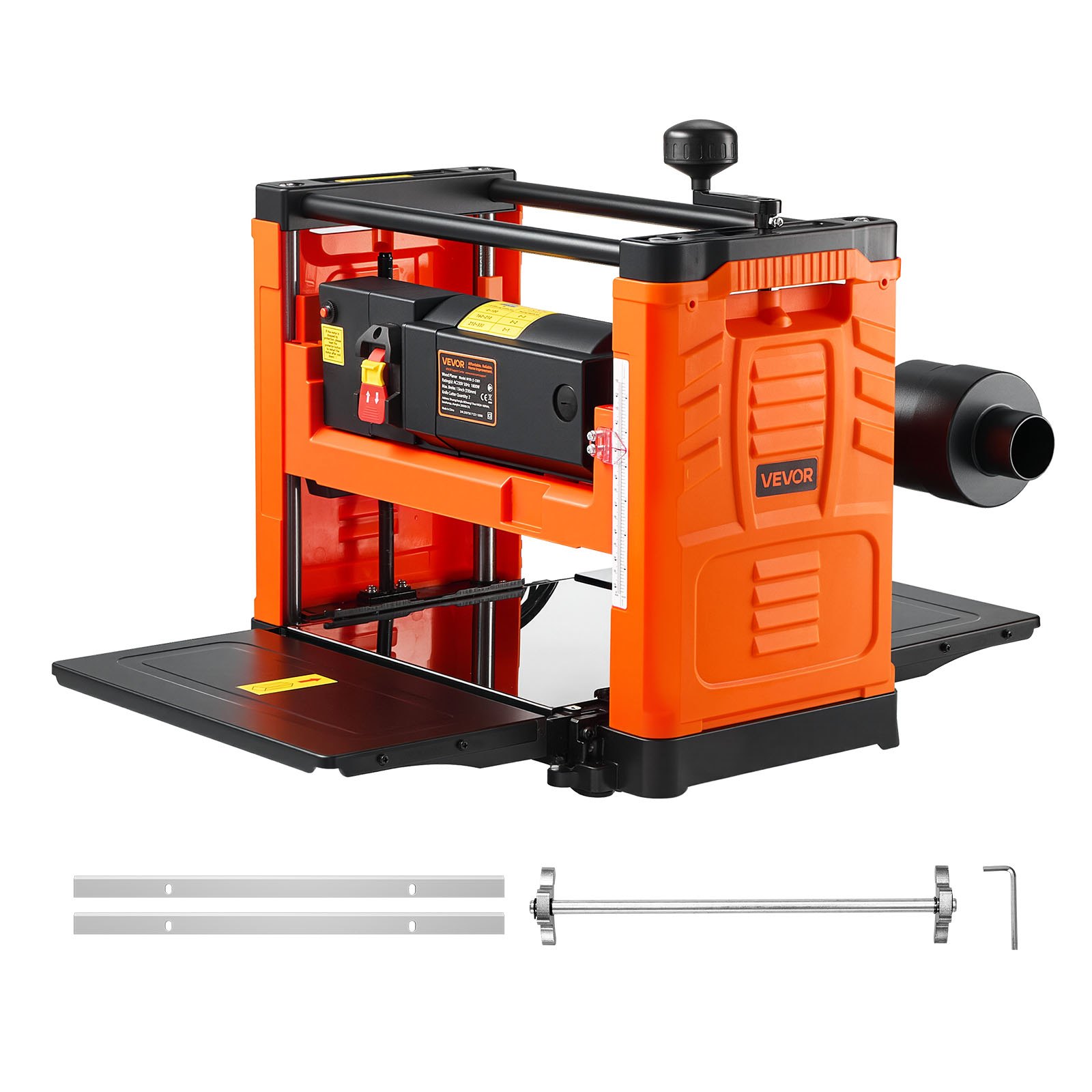 VEVOR Thickness Planer, Two-Blade, 330 mm Width Worktable Power Benchtop Planer, 1800W 23500 RPM Powerful Motor, Dual Rollers, Over Protection, Single Speed Woodworking, for Hard & Soft Wood Material