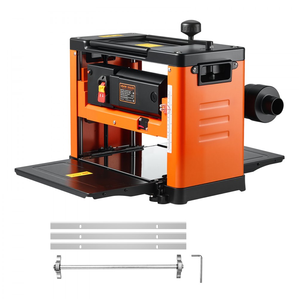 VEVOR Thickness Planer, Three-Blade, 13-Inch Width Worktable Power Benchtop Planer, 2000W 23500 RPM Powerful Motor, Dual Rollers, Over Protection, Single Speed Woodworking, for Hard Soft Wood Material
