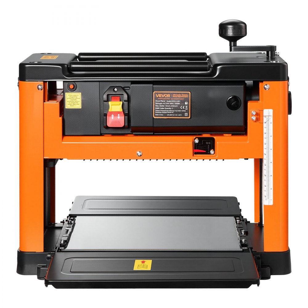 VEVOR Thickness Planer, Three-Blade, 330 mm Width Worktable Power Benchtop Planer, 2000W 23500 RPM Powerful Motor, Dual Rollers, Over Protection, Single Speed Woodworking, for Hard Soft Wood Material