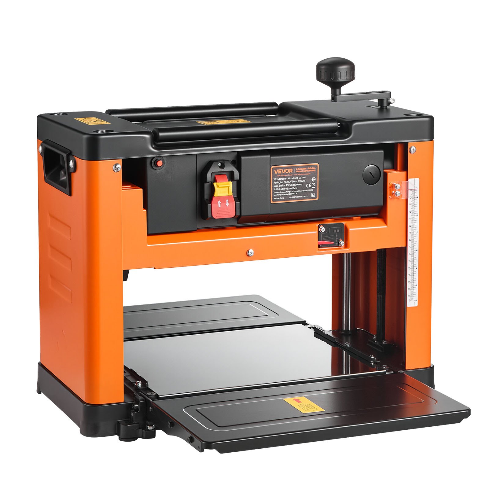 VEVOR Thickness Planer, Three-Blade, 330 mm Width Worktable Power Benchtop Planer, 2000W 23500 RPM Powerful Motor, Dual Rollers, Over Protection, Single Speed Woodworking, for Hard Soft Wood Material