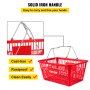 VEVOR Shopping Basket, Set of 12 Red, Durable PE Material with Handle and Stand, Basket Dimension 42 cm L x 30 cm W x 20.5 cm H and Used for Supermarket, Retail, Grocery-Holds 21 L of Merchandis
