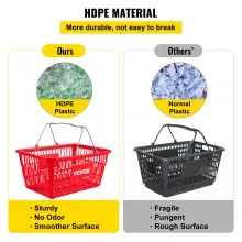 VEVOR Shopping Basket, Set of 12 Red, Durable PE Material with Handle and Stand, Basket Dimension 16.9"L x 11.8"W x 8.07"H and Used for Supermarket, Retail, Grocery-Holds 21 L/5.6 Gal of Merchandise