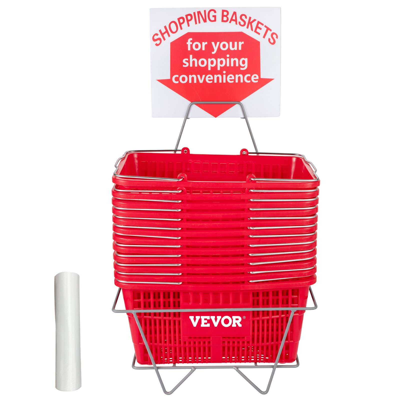 VEVOR Shopping Baskets, 12-Pack, Red, Sturdy Polyethylene with Handles and Stand, Size: 16.9"L x 11.8"W x 8.07"H, Suitable for Stores & Groceries - Capacity: 21 L/5.6 Gal