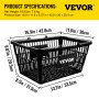 VEVOR Shopping Basket, Set of 12 Black, Durable PE Material with Handle and Stand, Basket Dimension 16.9\"L x 11.8\"W x 8.07\"H and Used for Supermarket, Retail, Grocery- Holds 21 L of Merchandise