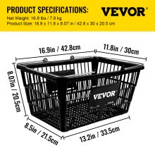 VEVOR Shopping Basket, Set of 12 Black, Durable PE Material with Handle and Stand, Basket Dimension 16.9"L x 11.8"W x 8.07"H and Used for Supermarket, Retail, Grocery- Holds 21 L of Merchandise