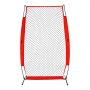 VEVOR batting cage screen with red frame and black netting.