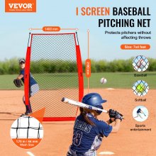 VEVOR I Screen Baseball lyöntihäkkiin, 7 x 4 jalkaa baseball- ja softball-turvanäyttö, Kannettava lyöntiruutu kantolaukulla ja maapallolla, pesäpallon syöttöverkko syöttäjien suojaamiseen