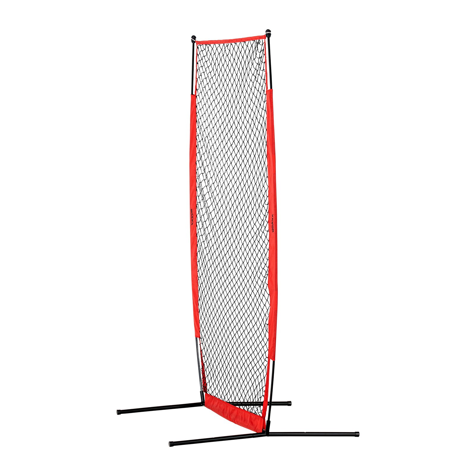 VEVOR batting cage screen with red frame and black netting, on a white background.