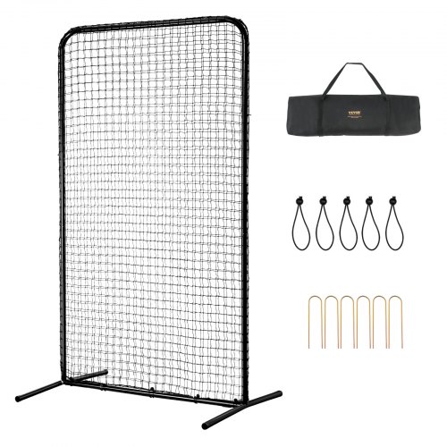 VEVOR I Screen Baseball for Batting Cage, 7x4 ft Baseball Softball Safety Screen, Body Protector Portable Batting Screen with Carry Bag & Ground Stakes, Heavy Duty Pitching Net for Pitchers Protection