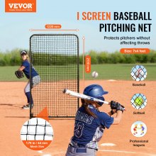 VEVOR I Screen Baseball for Batting Cage, 7x4 ft Baseball Softball Safety Screen, Body Protector Portable Batting Screen with Carry Bag & Ground Stakes, Heavy Duty Pitching Net for Pitchers Protection