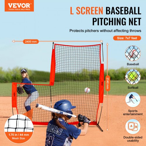 VEVOR 7x7 Ft L Batting Screen - Baseball & Softball Pitcher Protection Net