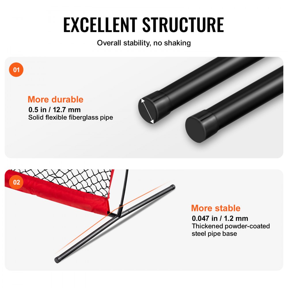VEVOR L Screen Baseball for Batting Cage, 7x7 ft Baseball & Softball Safety Screen, Body Protector Portable Batting Screen with Carry Bag & Ground Stakes, Baseball Pitching Net for Pitchers Protection