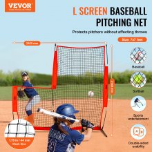 Ecran de baseball VEVOR L pentru cușcă de batate, ecran de siguranță pentru baseball și softball de 7x7 ft, ecran portabil de protecție pentru corp cu geantă de transport și țevi de sol, plasă de lansare de baseball pentru protecție ulcioare