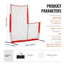 VEVOR L Screen Baseball for Batting Cage, 7x7 ft Baseball & Softball Safety Screen, Body Protector Portable Batting Screen with Carry Bag & Ground Stakes, Baseball Pitching Net for Pitchers Protection