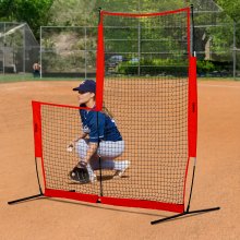VEVOR L Screen Baseball lyöntihäkkiin, 7 x 7 jalkaa baseball- ja softball-turvanäyttö, Kannettava lyöntiruutu kantolaukulla ja maapallolla, pesäpallon syöttöverkko syöttäjien suojaamiseen