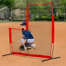VEVOR L Screen Baseball for Batting Cage, 7x7 ft Baseball & Softball Safety Screen, Body Protector Portable Batting Screen with Carry Bag & Ground Stakes, Baseball Pitching Net for Pitchers Protection