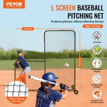 VEVOR L Screen Baseball ütőketrechez, 7x7 láb Softball biztonsági képernyő, Testvédő Hordozható ütőernyő hordtáskával, kerekekkel, földi karók, nagy teherbírású dobóháló a dobók védelmére