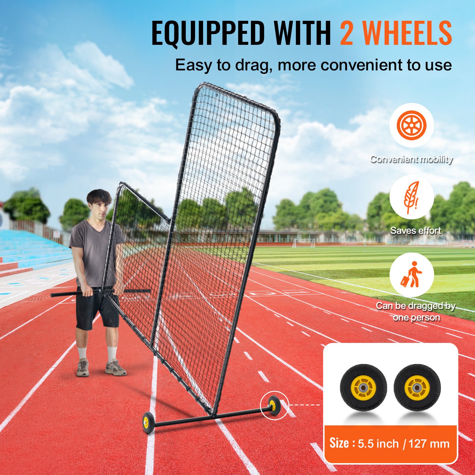 VEVOR L Screen Baseball for Batting Cage, 7x7 ft Softball Safety Screen, Body Protector Portable Batting Screen with Carry Bag, Wheels, Ground Stakes, Heavy Duty Pitching Net for Pitchers Protection