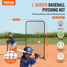Baseballová obrazovka VEVOR L pro klec na odpalování, bezpečnostní síť na baseballový softball 7 x 7 stop, chránič těla Přenosná obrazovka na odpalování s taškou a kolíky na zem, těžká nadhazovací síť pro ochranu nadhazovačů
