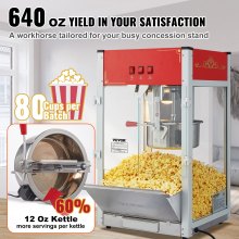 VEVOR Commercial Popcorn Machine, 12 Oz Kettle, 1440 W Countertop Popcorn Maker for 80 Cups per Batch, Theater Style Popper with 3-Switch Control Steel Frame Tempered Glass Doors 1 Scoop 2 Spoons, Red