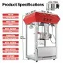VEVOR Popcorn Maker, 850W Popcorn Popper Machine, 8 Oz Kettle Makes 48 Cups per Batch, Countertop Popcorn Maker with Tempered Glass, Includes 4 Scoops, Movie Theater Style, Red