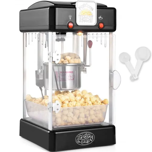VEVOR Popcorn Maker, 300W Popcorn Popper Machine, 2.5 Oz Kettle Makes 4 QT per Batch, Tabletop Popcorn Maker with PP Door, Includes 2 Scoops and Tray, Movie Theater Style, Black