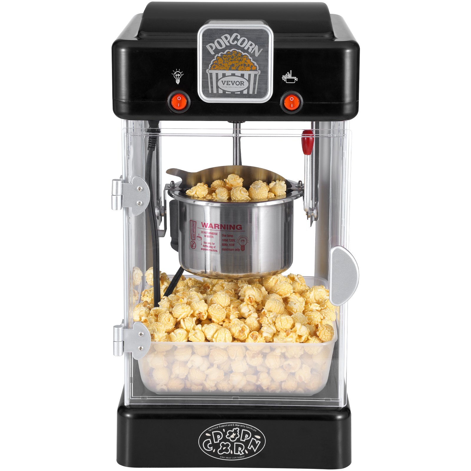 VEVOR Popcorn Maker, 300W Popcorn Popper Machine, 2.5 Oz Kettle Makes 4 QT per Batch, Tabletop Popcorn Maker with PP Door, Includes 2 Scoops and Tray, Movie Theater Style, Black