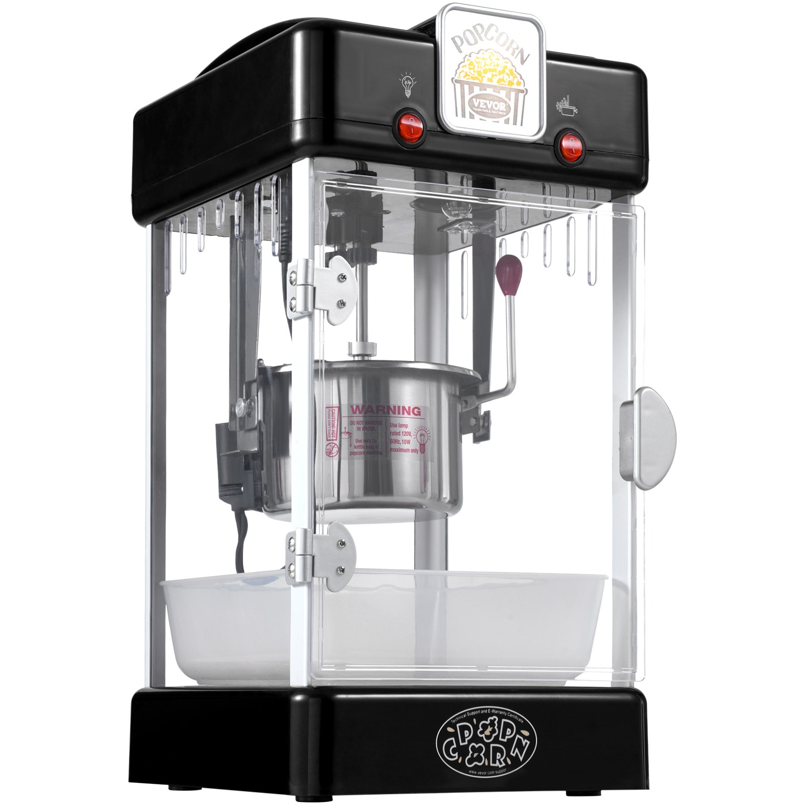 VEVOR Popcorn Maker, 300W Popcorn Popper Machine, 2.5 Oz Kettle Makes 4 QT per Batch, Tabletop Popcorn Maker with PP Door, Includes 2 Scoops and Tray, Movie Theater Style, Black