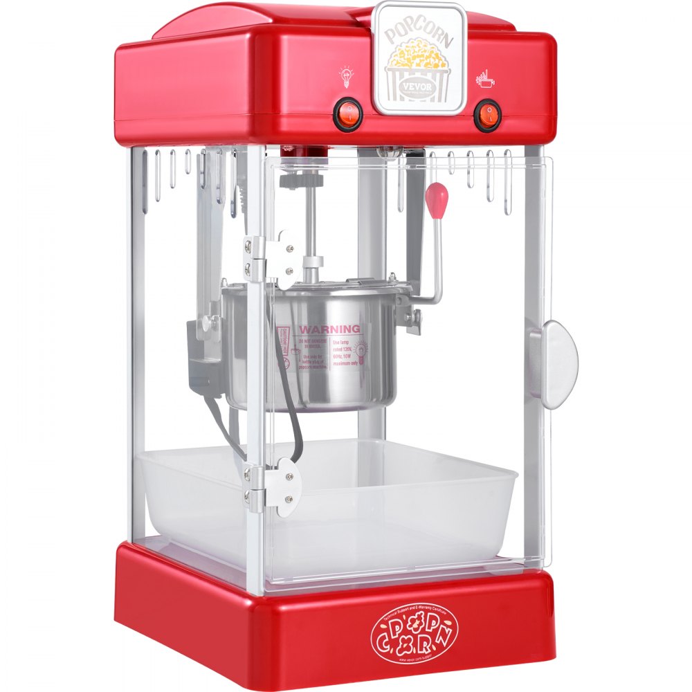 VEVOR Popcorn Maker, 300W Popcorn Popper Machine, 2.5 Oz Kettle Makes 4 QT per Batch, Tabletop Popcorn Maker with PP Door, Includes 2 Scoops and Tray, Movie Theater Style, Red