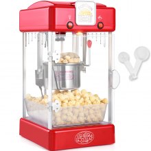 VEVOR Popcorn Maker, 300W Popcorn Popper Machine, 2.5 Oz Kettle Makes 4 QT per Batch, Tabletop Popcorn Maker with PP Door, Includes 2 Scoops and Tray, Movie Theater Style, Red