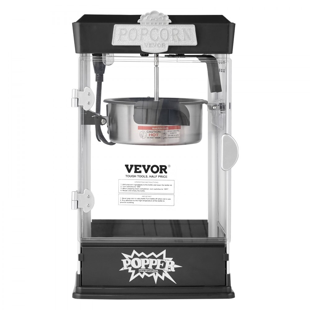 VEVOR Popcorn Maker, 480W Popcorn Popper Machine, 4 Oz Kettle Makes 1.5 Gallon per Batch, Tabletop Popcorn Maker, Includes 3 Scoops, Movie Theater Style, Black