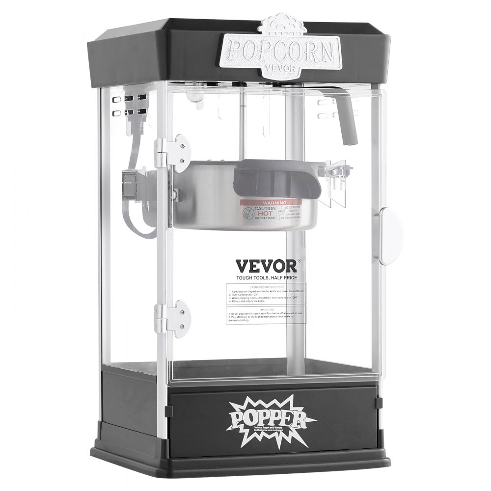 VEVOR Popcorn Maker, 480W Popcorn Popper Machine, 4 Oz Kettle Makes 1.5 Gallon per Batch, Tabletop Popcorn Maker, Includes 3 Scoops, Movie Theater Style, Black