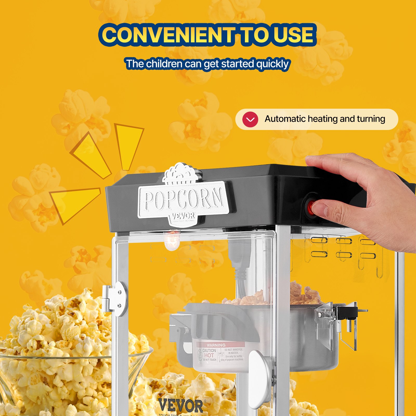 VEVOR Popcorn Maker, 480W Popcorn Popper Machine, 4 Oz Kettle Makes 1.5 Gallon per Batch, Tabletop Popcorn Maker, Includes 3 Scoops, Movie Theater Style, Black