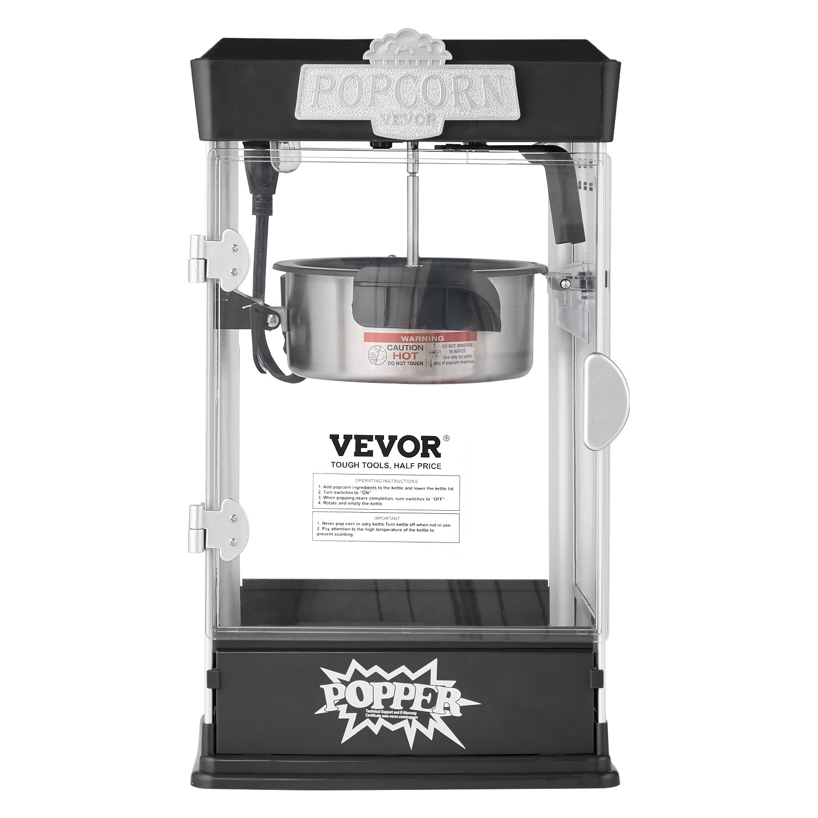 VEVOR Popcorn Maker, 480W Popcorn Popper Machine, 4 Oz Kettle Makes 1.5 Gallon per Batch, Tabletop Popcorn Maker, Includes 3 Scoops, Movie Theater Style, Black