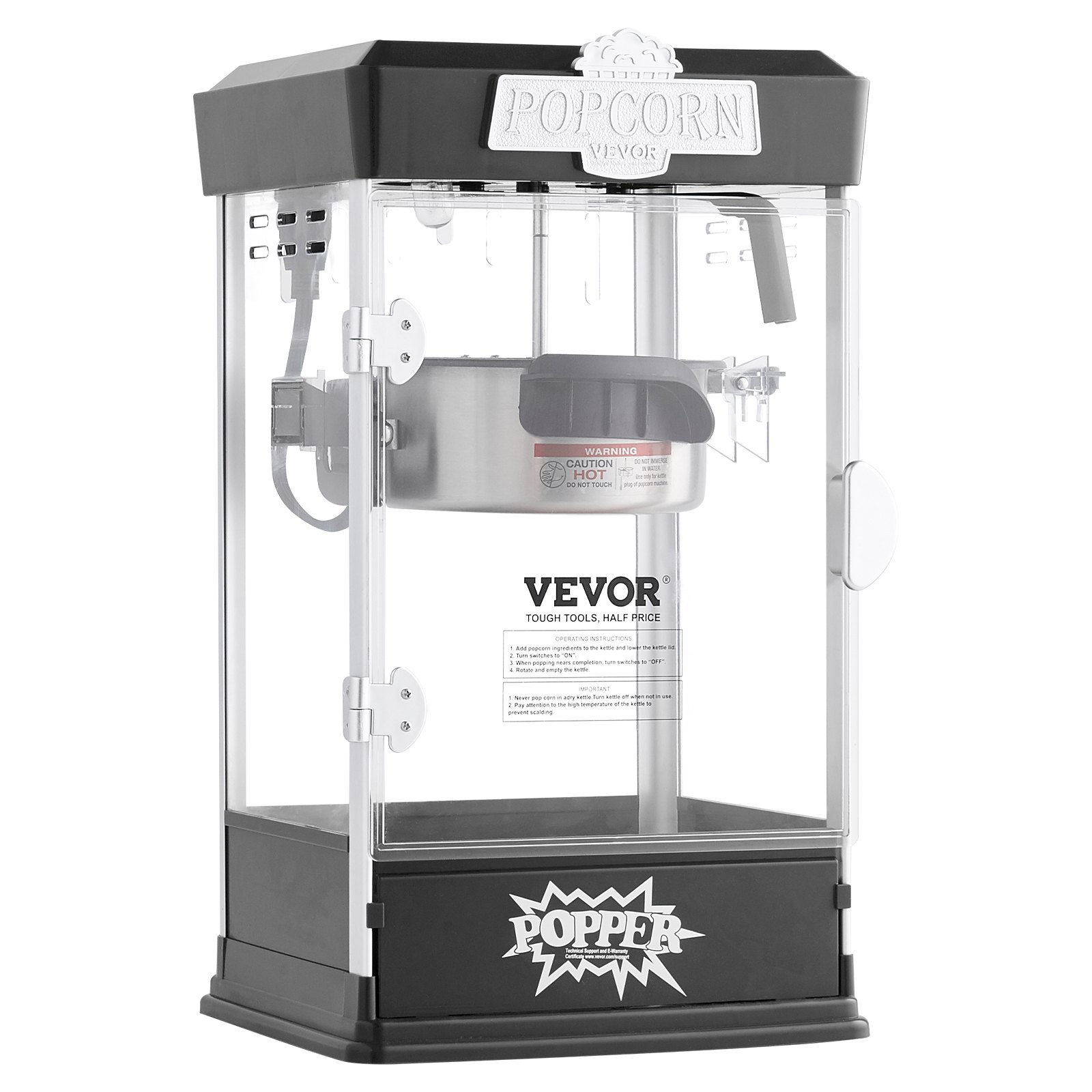 VEVOR Popcorn Maker, 480W Popcorn Popper Machine, 4 Oz Kettle Makes 1.5 Gallon per Batch, Tabletop Popcorn Maker, Includes 3 Scoops, Movie Theater Style, Black