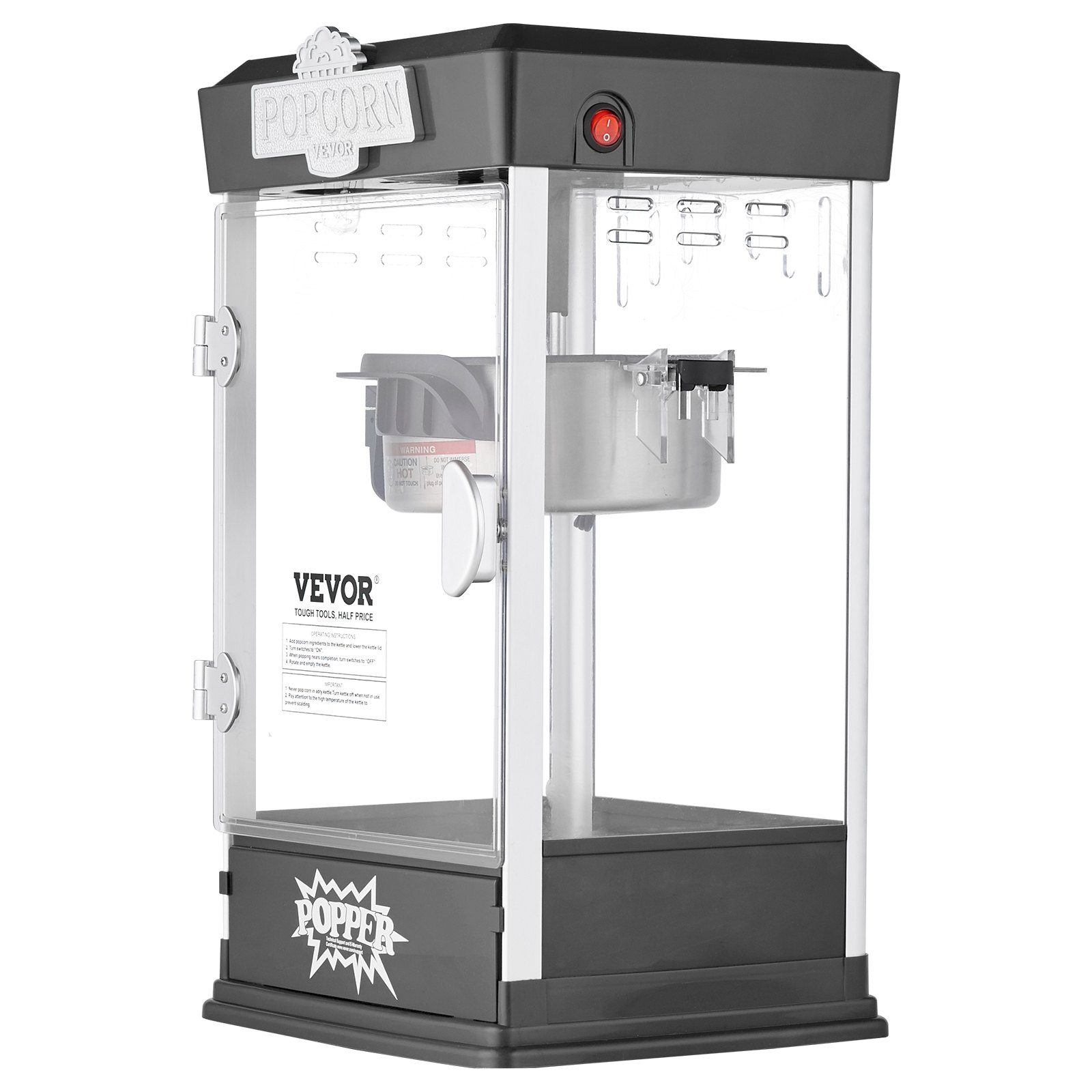 VEVOR Popcorn Maker, 480W Popcorn Popper Machine, 4 Oz Kettle Makes 1.5 Gallon per Batch, Tabletop Popcorn Maker, Includes 3 Scoops, Movie Theater Style, Black