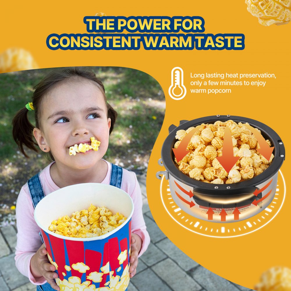 VEVOR Popcornmaskine, 480W Popcorn Popper-maskine, 115 g elkedel giver 6,5 liter pr. portion, bordpopcornmaskine, inkluderer 3 skefulde, biografstil, rød