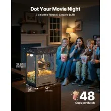 VEVOR Popcorn Machine, 8oz Stainless Steel Kettle, 800W Commercial Countertop Popcorn Maker, 48 Cups per Batch Theater Style Popper, with 2-Button Control Glass Wall PC Door 1 Scoop 3 Spoons, Black