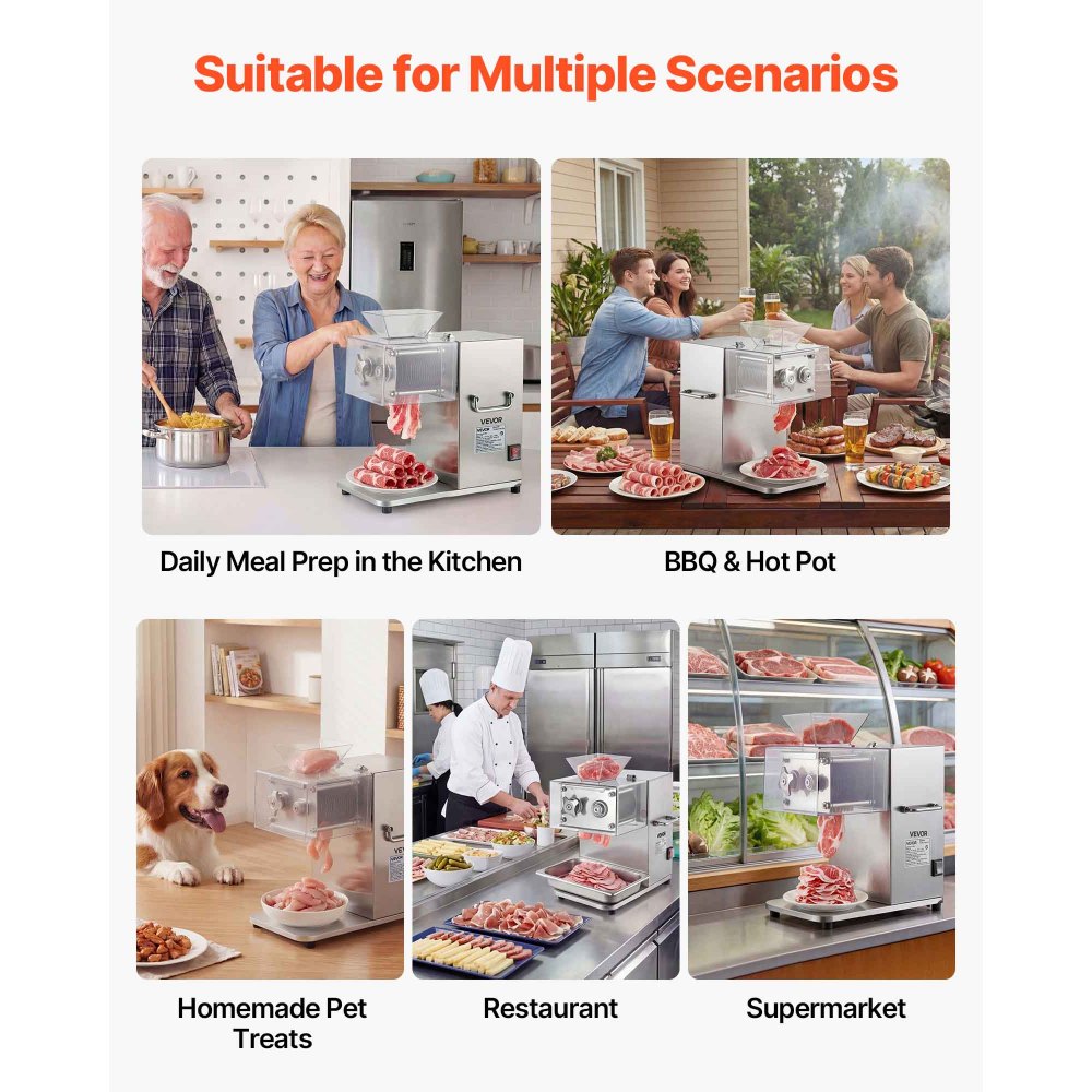 VEVOR Meat Cutting Machine, 850W Commercial Slicer, 5mm Heavy Duty Stainless Steel Blade Shredder for Boneless Meat Soft Vegetables, Electric Food Slicers for Kitchen Restaurant Supermarket