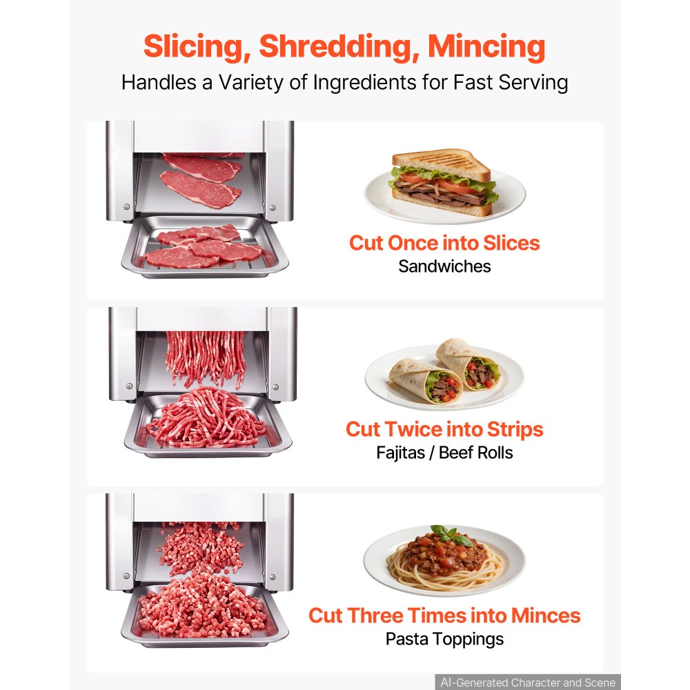 VEVOR Meat Cutter Machine, 550W Meat Slicer, 350 lb/h Commercial Meat Cutting Machine, Stainless Steel, 3.5 mm Thickness, Electric Food Cutting Slicer for Home Kitchen, Restaurant, Supermarket