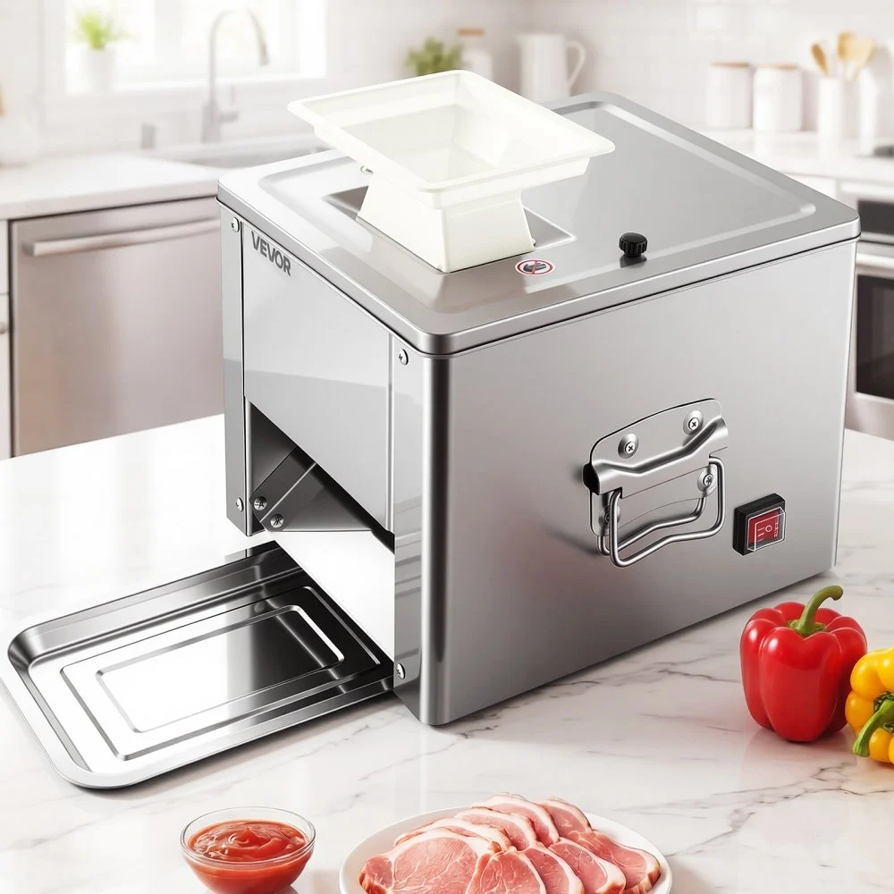 VEVOR Meat Cutter Machine, 550W Meat Slicer, 350 lb/h Commercial Meat Cutting Machine, Stainless Steel, 3.5 mm Thickness, Electric Food Cutting Slicer for Home Kitchen, Restaurant, Supermarket
