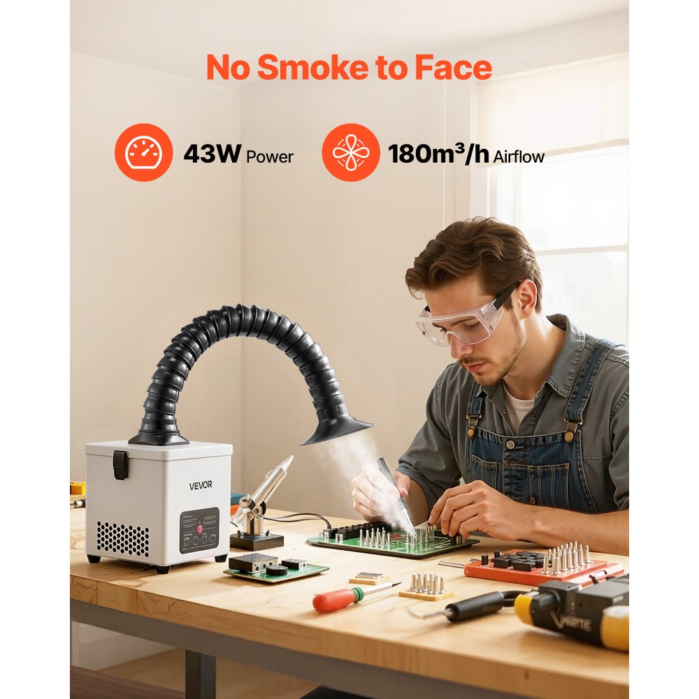 VEVOR Solder Fume Extractor, 3-Stage Filtration Soldering Smoke Absorber with 180 m³/h Strong Suction & 3-Level Airflow, Compact Desktop Brushless Smoke Extractor for Soldering DIY Welding
