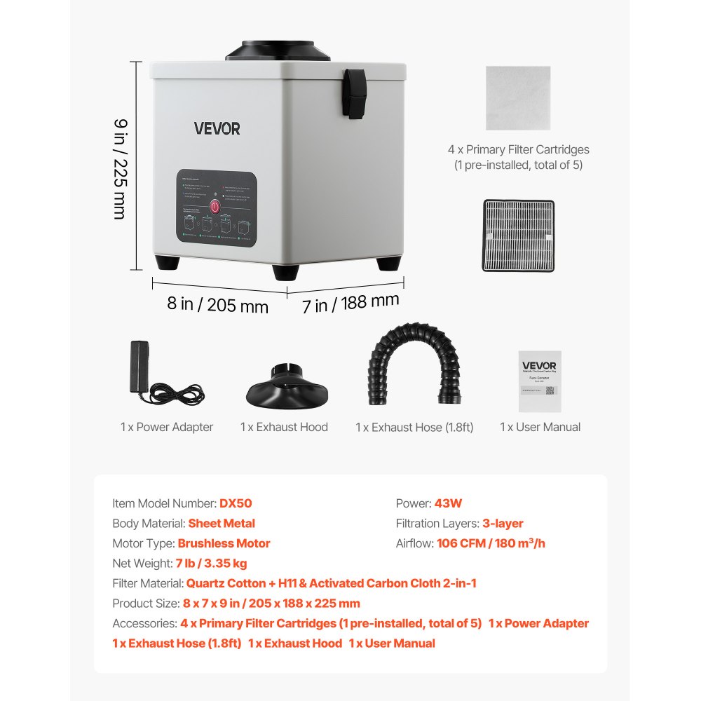 VEVOR Solder Fume Extractor, 3-Stage Filtration Soldering Smoke Absorber with 180 m³/h Strong Suction & 3-Level Airflow, Compact Desktop Brushless Smoke Extractor for Soldering DIY Welding