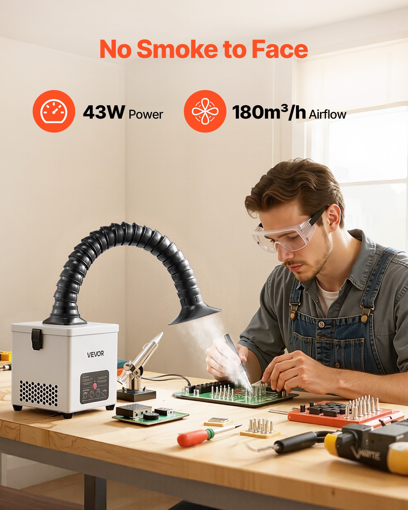 VEVOR Solder Fume Extractor, 3-Stage Filtration Soldering Smoke Absorber with 180 m³/h Strong Suction & 3-Level Airflow, Compact Desktop Brushless Smoke Extractor for Soldering DIY Welding