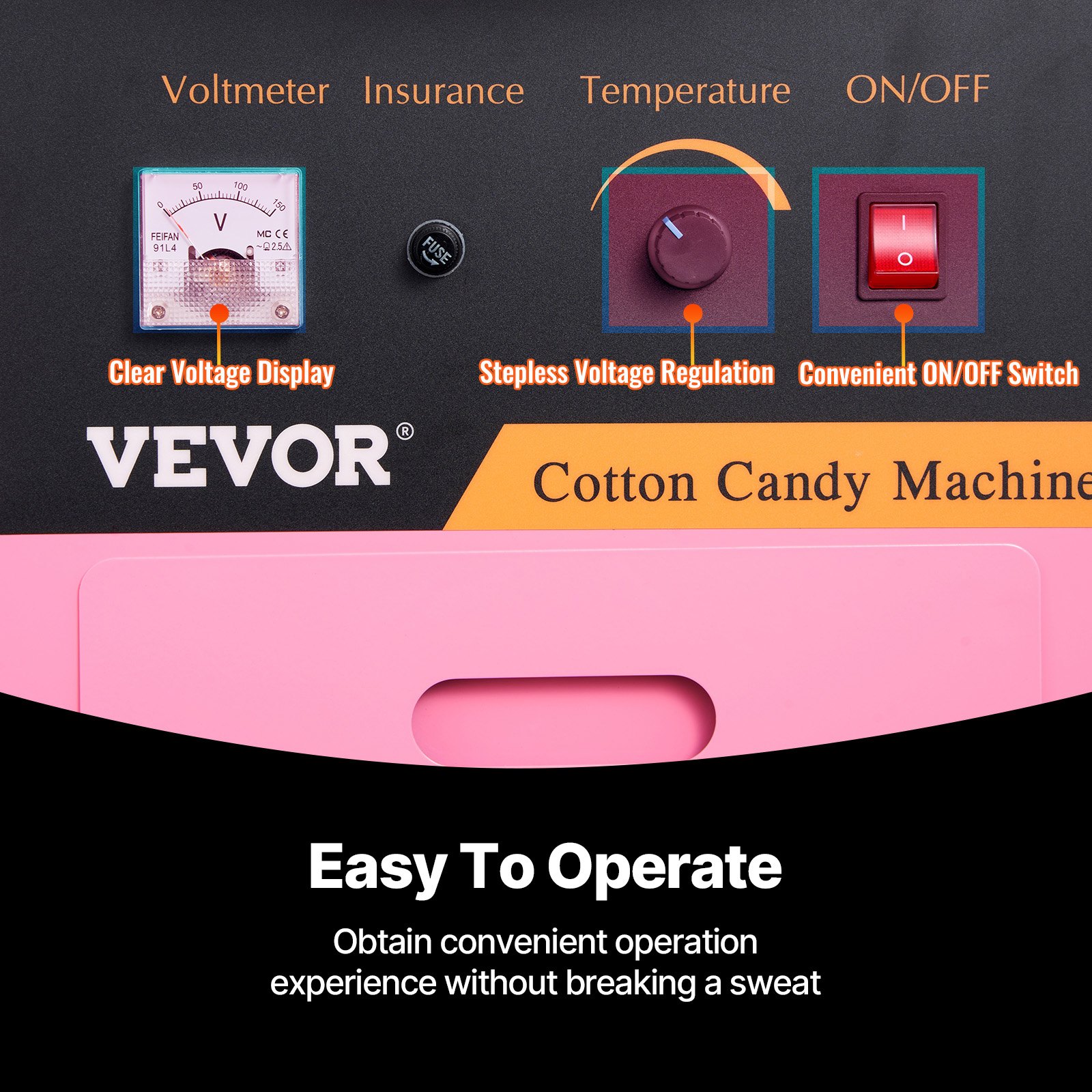 VEVOR Electric Cotton Candy Machine 1000W Commercial Candy Floss Maker, Ideal for Home, Carnival, Birthday, Family Party, Easy Use with 50 cm Stainless Steel Bowl, Storage Drawer, Sugar Scoop, Pink