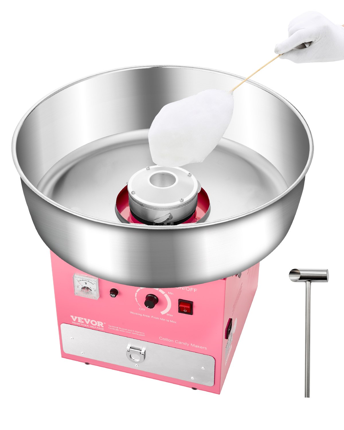 VEVOR Electric Cotton Candy Machine, 1000W Commercial Candy Floss Maker with 52cm Stainless Steel Bowl, Sugar Scoop, and Drawer, Easy Home Use, Perfect for Kids Birthday, Family Party, Pink