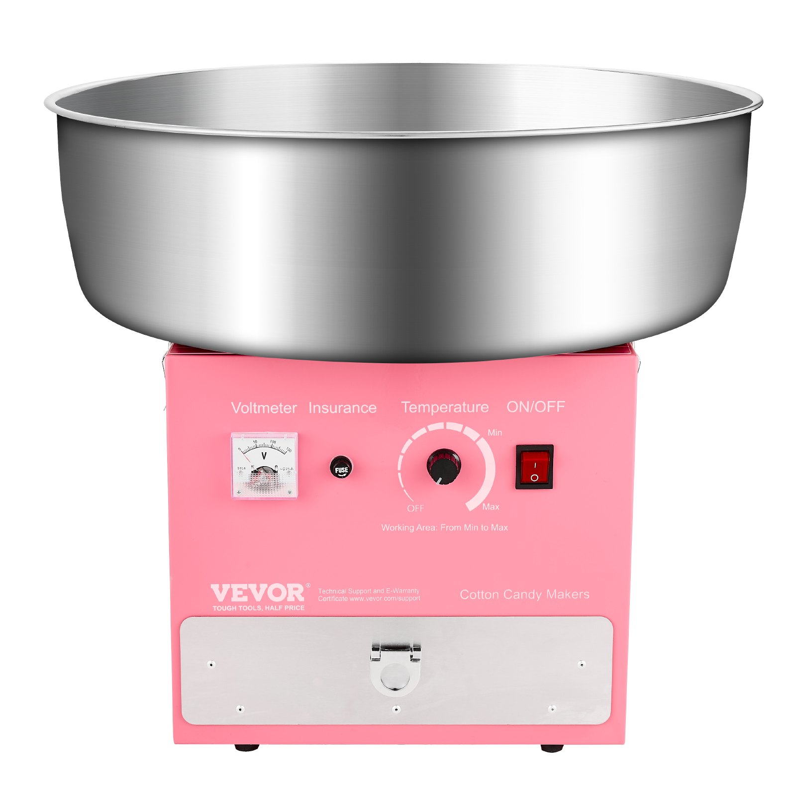 VEVOR Electric Cotton Candy Machine, 1000W Commercial Candy Floss Maker with 52cm Stainless Steel Bowl, Sugar Scoop, and Drawer, Easy Home Use, Perfect for Kids Birthday, Family Party, Pink