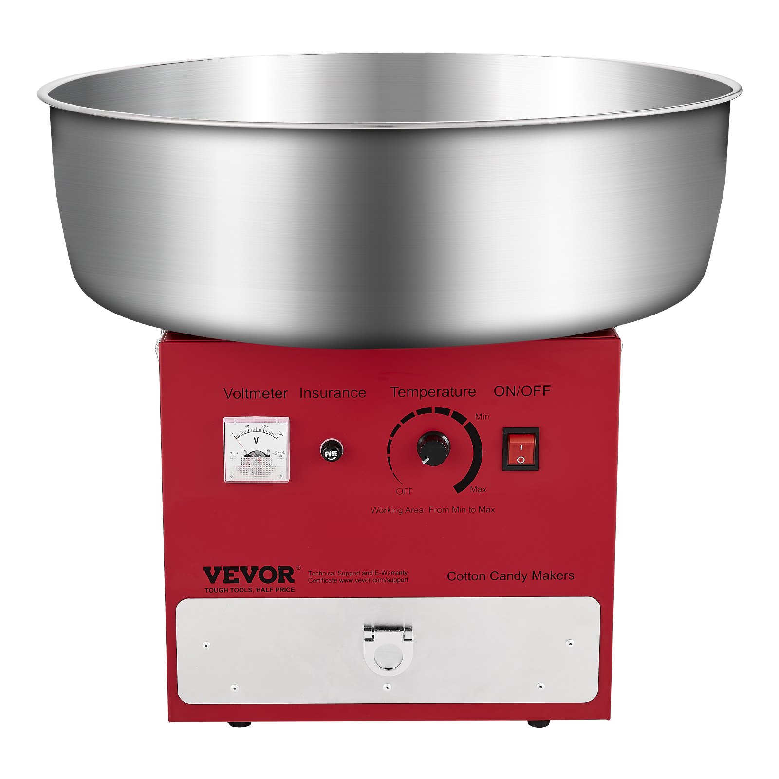 VEVOR Electric Cotton Candy Machine, 1000W Commercial Candy Floss Maker with 52cm in Stainless Steel Bowl, Sugar Scoop, and Drawer, Easy Home Use, Perfect for Kids Birthday, Family Party, Red